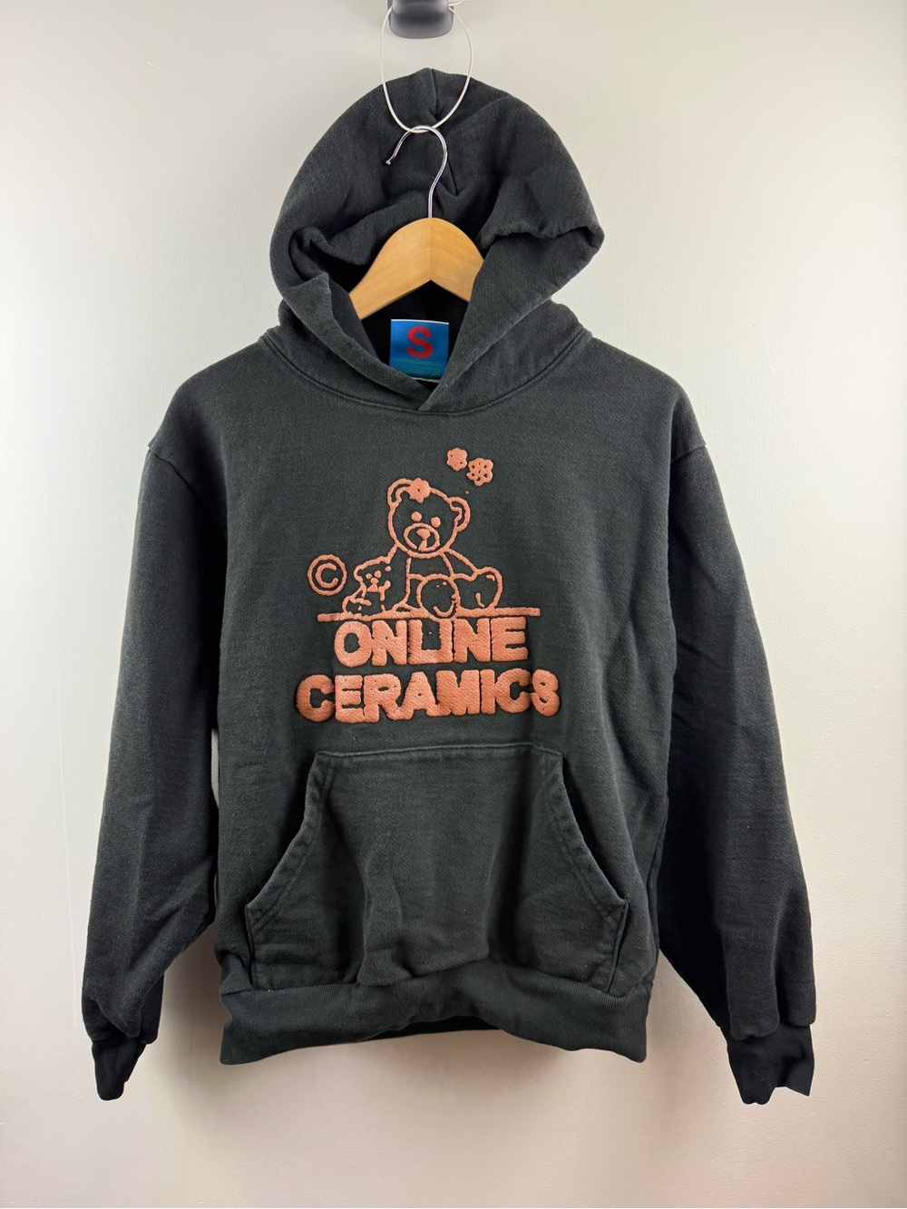 Online Ceramics Black Teddy Bear Puff Print Hoodie Size S Heavyweight